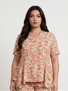 Floral Plus-Size Lounge Set - Peach Multi
